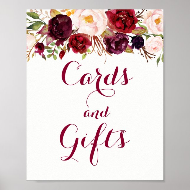 Carte Florale Rouge Bourgogne Et Cadeaux Poster Ma (Devant)