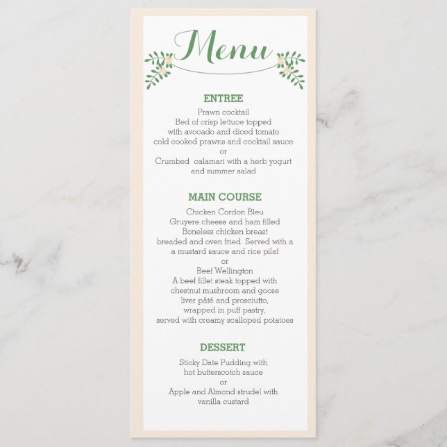 Carte florale rustique de menu de dîner de (Devant)