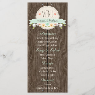 Carte florale rustique verte en bon état de menu