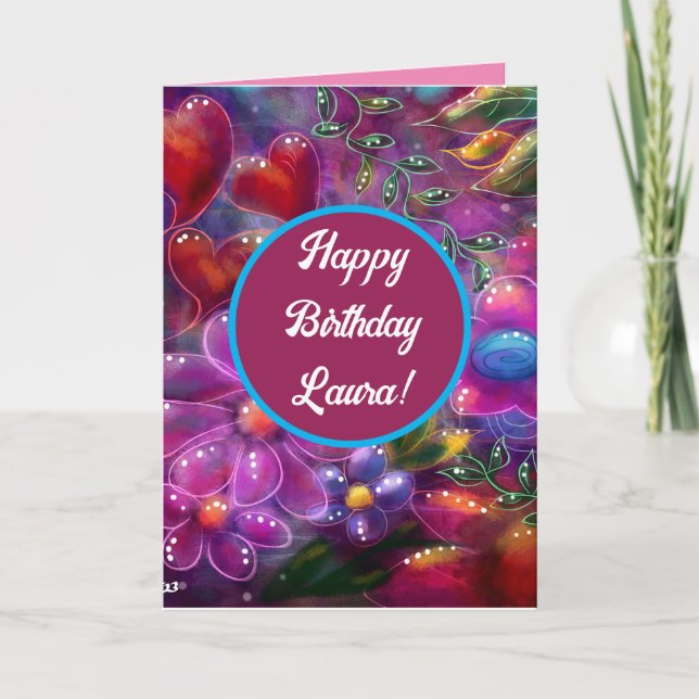 Carte florale Whimsical d'anniversaire personnalis (Devant)