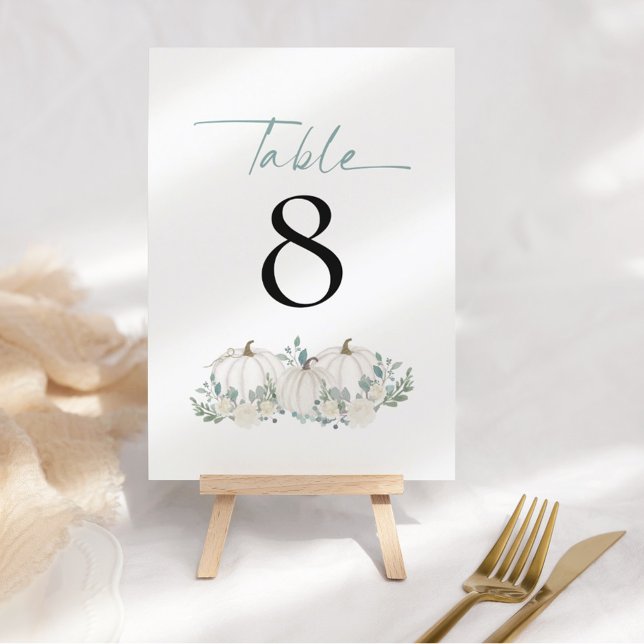 Carte Floraux Citrouille blancs Mariage Turquoise Numéro (Créateur téléchargé)