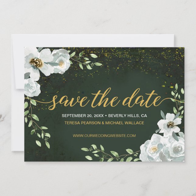 Carte Floraux d'aquarelle Mariage de forêt verte enchant (Devant)