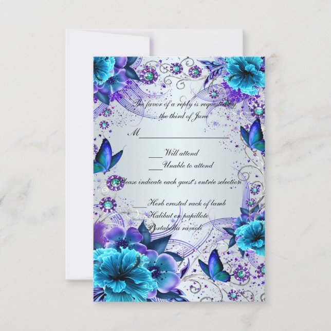 Carte Flore Bleue Et Papillon (Devant)