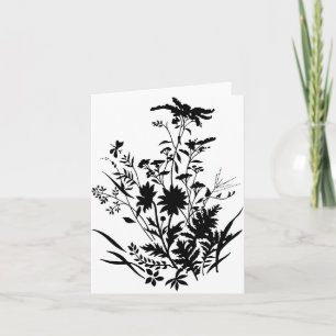 Carte Flore de silhouette noire et blanche...carte de co