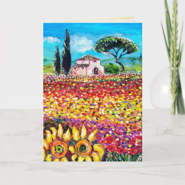 Carte FLORE EN TOUSCANE Coquelicots et Tournesols (Devant)