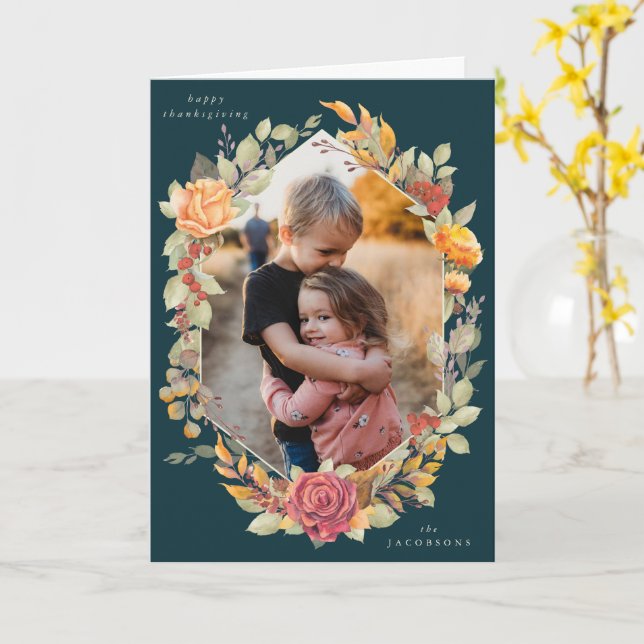 Carte Flore verte d'automne Thanksgiving Photo (Fleur jaune)