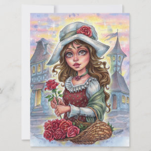 Carte Flower Girl Art Card Médiévale Fairytale Town