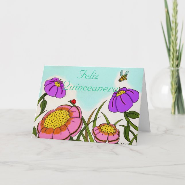 Carte Flower Meadow "Feliz Quinceanera" (Devant)