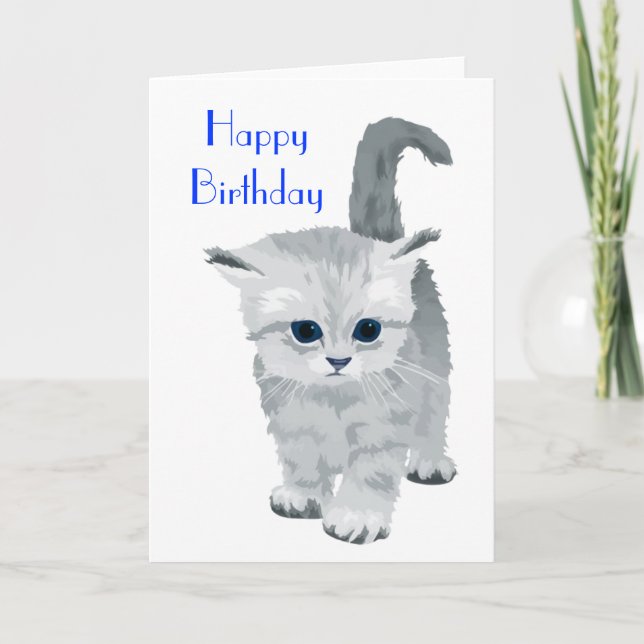 Carte Fluffy Grey Kitten Anniversaire (Devant)