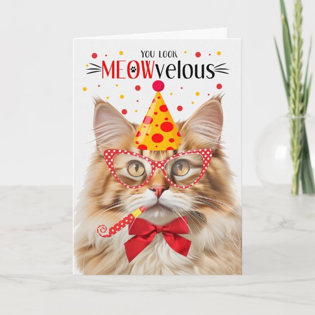 Carte Fluffy Orange Tabby Cat MEOWvelous Anniversaire (Devant)