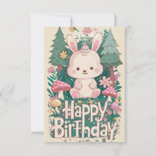 Carte Fluffy Salutation Bunny Digital Anniversaire