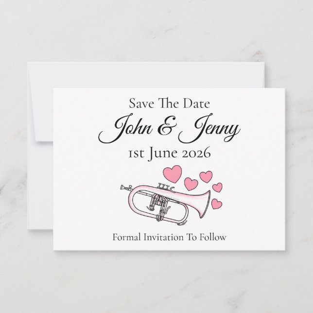 Carte Flugelhorn Musicien Mariage Enregistrer La Date (Devant)
