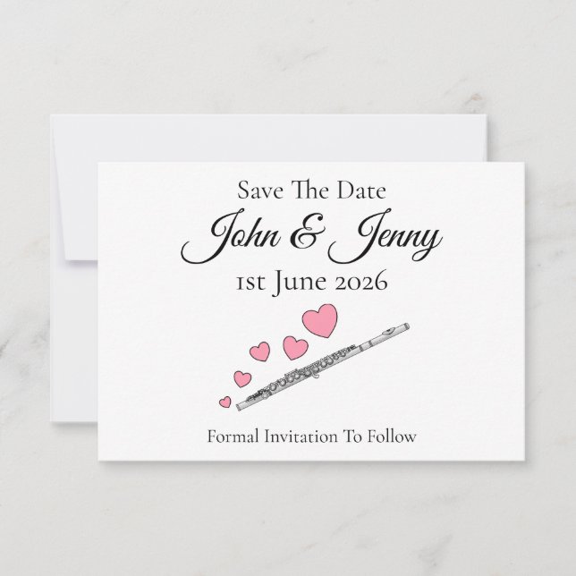 Carte Flute Musicien Mariage Enregistrer La Date (Devant)