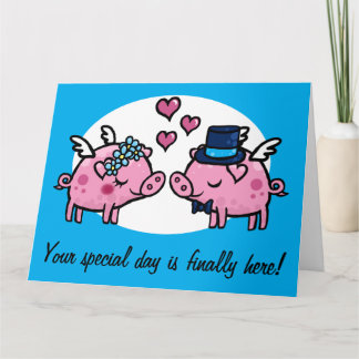 Carte Flying Pig Bride and Groom personnalisable Greetin