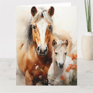 Carte Foal et cheval dans la prairie de pavot