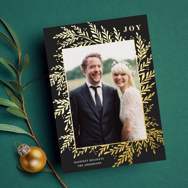 Carte Foil Black Gold Botanical Frame (Créateur téléchargé)