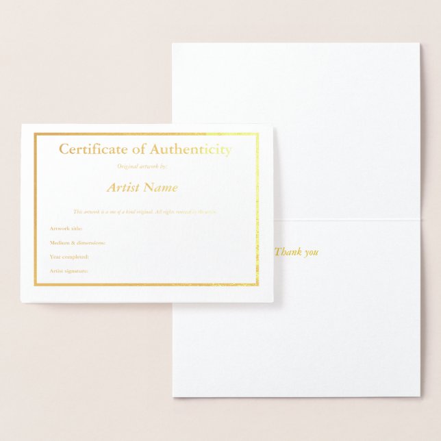 Carte Foil Certificat d'authenticité (Affichage)
