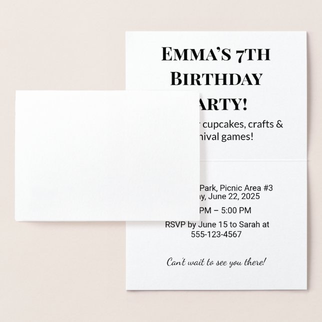 Carte Foil Invitation Anniversaire Personnalisée (Affichage)