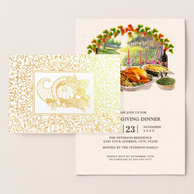 Carte Foil Invitation Cornucopia Thanksgiving Dine (Affichage)