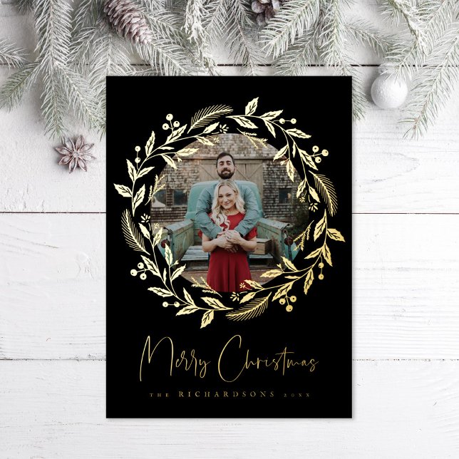 Carte Foil Photo de Noël Holly Wreath (Créateur téléchargé)