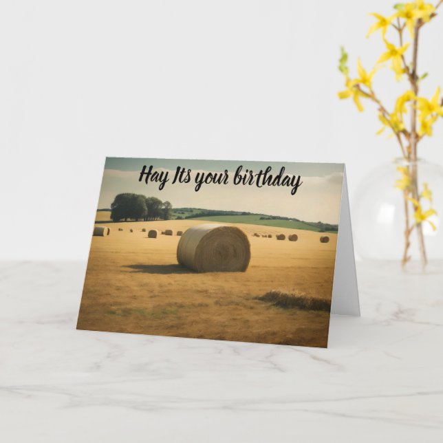 Carte Foin c'est ton anniversaire balle de foin ronde an (Fleur jaune)