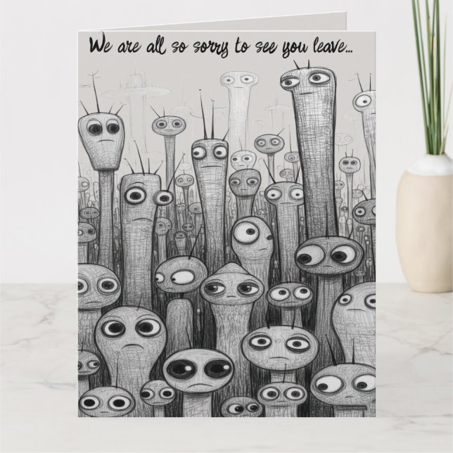Carte Folded Editable Sad Aliens Farewell (Devant)