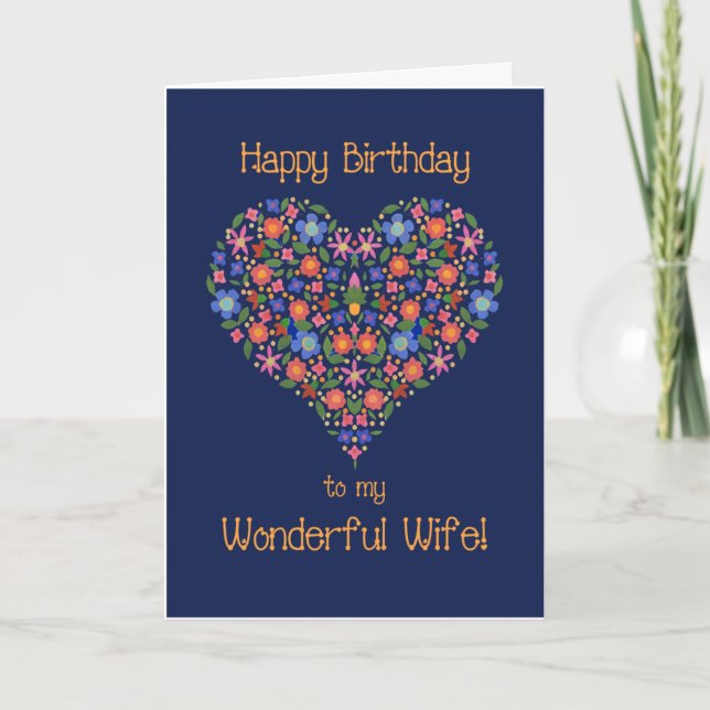 Carte Folk Art Floral Heart Birthday Card pour femme (Devant)