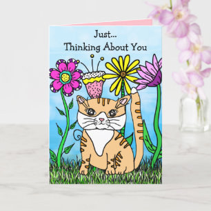 Carte Folk Art Kitty Chat Penser À Vous