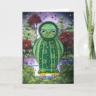 Carte FOLK ART Whimsical Nigh Owl BY LORI greeting card