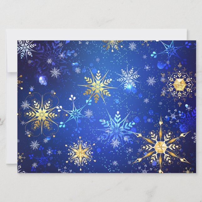 Carte Fond bleu de Noël avec flocons d'or (Devant)