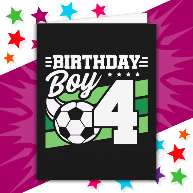 Carte Football de 4 ans Fête de Football de 4e anniversa (Créateur téléchargé)