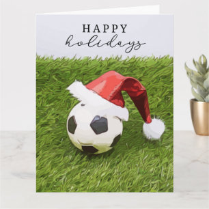 Carte Football de Noël Santa Hat Joyeux Fêtes
