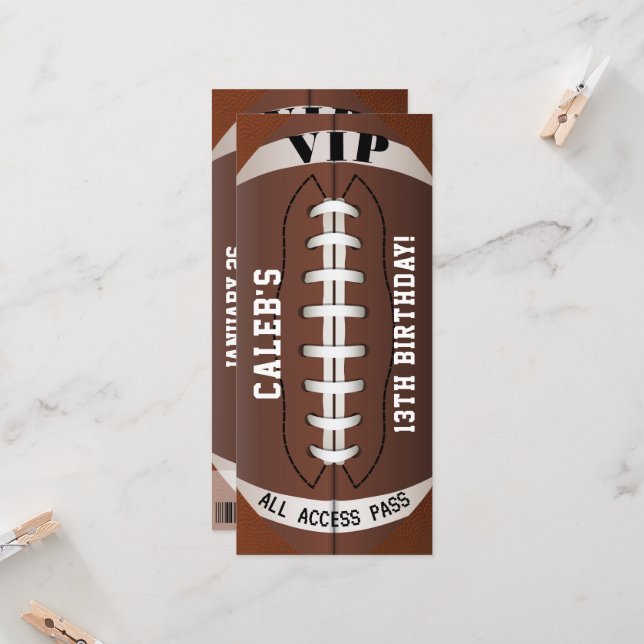 Carte Football Sports Anniversaire Party VIP Pass Billet (Devant/Arrière en situation)