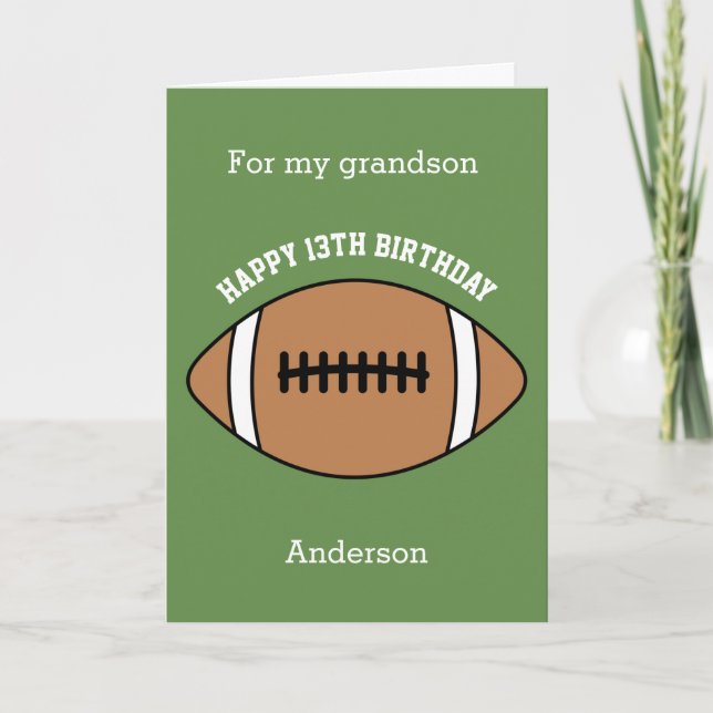 Carte Football Vert 13e anniversaire petit-fils (Devant)