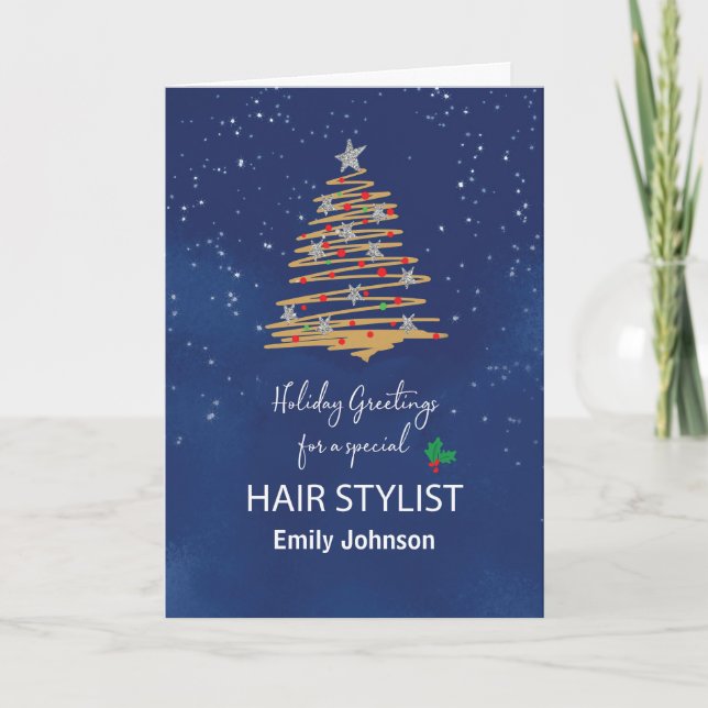 Carte For Hair Stylist Christmas Tree Nom personnalisabl (Devant)
