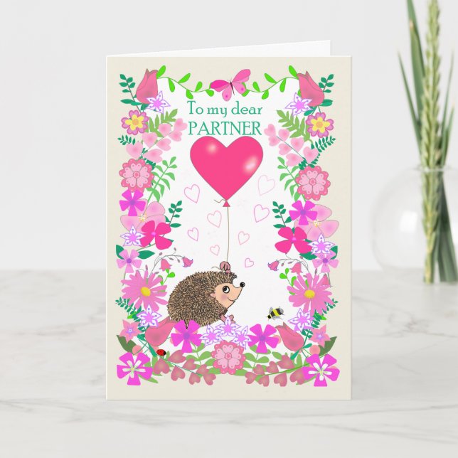 Carte For Partner Valentine with a Cute Hedgehog (Devant)