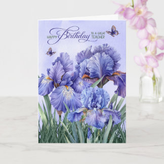 Carte for Teacher Purple Iris with Butterflies Birthday