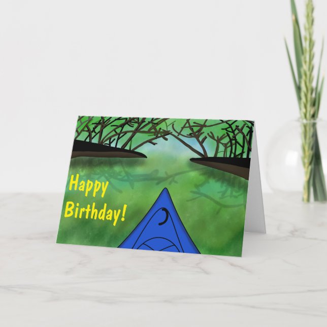 Carte Forêt cool et paisible et Blue Kayak Anniversaire (Devant)