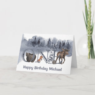 Carte Forêt d'animaux forestiers 1er premier anniversair