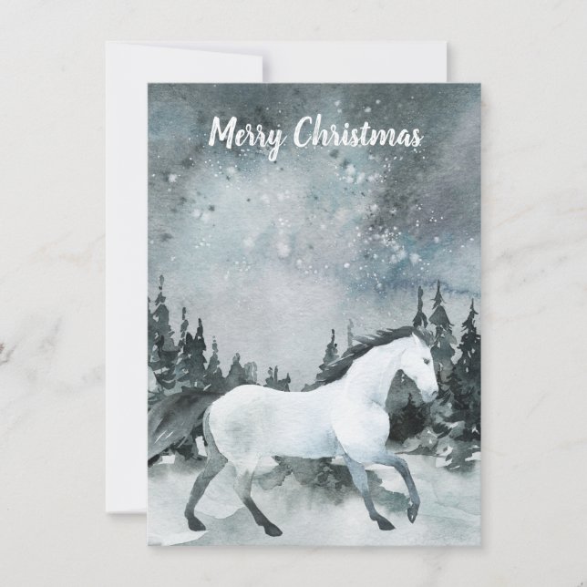 Carte Forêt de la forêt d'hiver Cheval blanc Joyeux Noël (Devant)