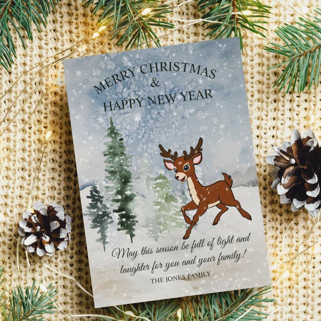 Carte Forêt de neige avec un cerf de bébé Noël (Créateur téléchargé)