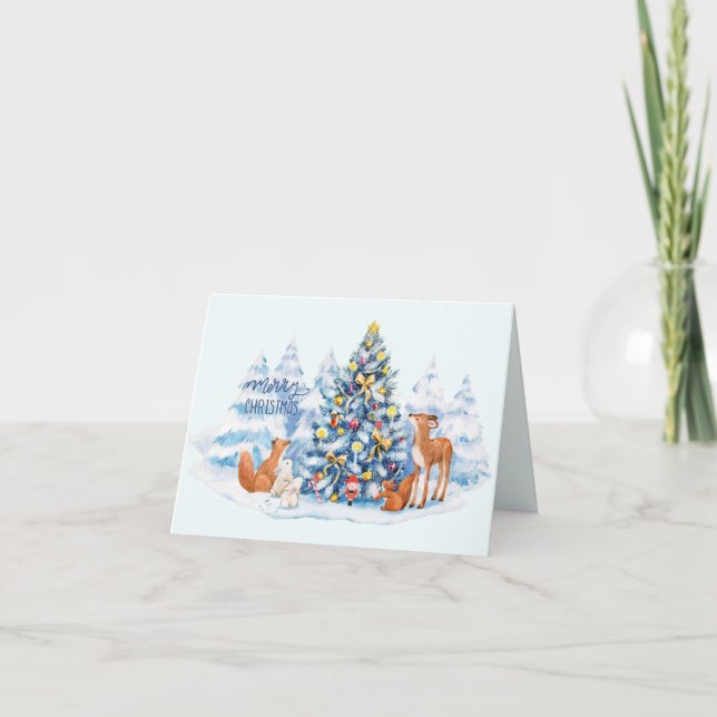 Carte Forêt de Noël et animaux des bois (Devant)