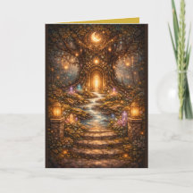 Forêt enchantée avec porte lumineuse