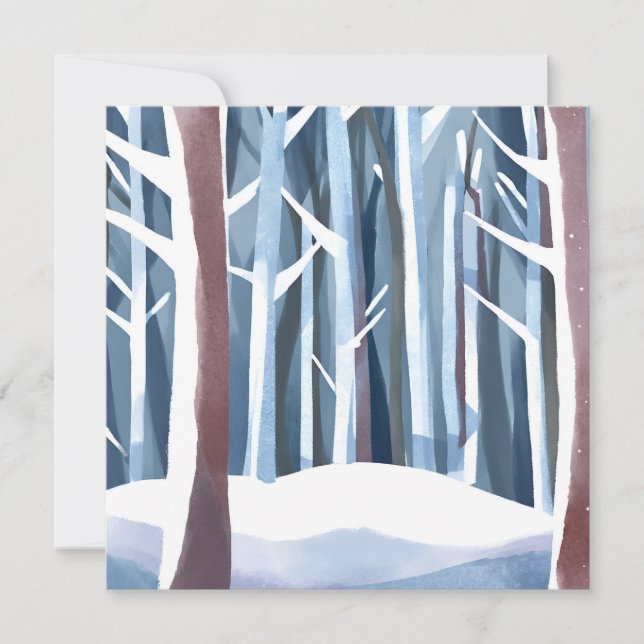 Carte Forêt hivernale enneigée | Aquarelle simple modern (Devant)