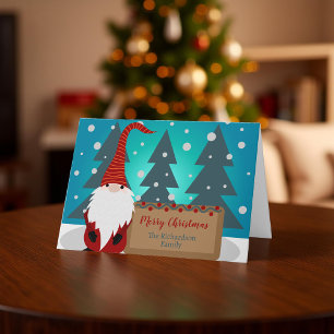 Carte Forêt hivernale enneigée de Noël du gnome rouge fa
