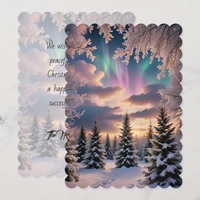 Carte Forêt hivernale neige, cristaux de glace, aurores  (Devant / Derrière)