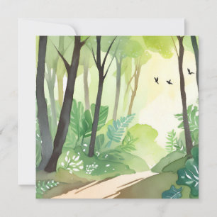 Carte Forêt verte florissante Aquarelle de nature