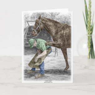 Carte Forgeron de maréchal-ferrant chaussant le cheval