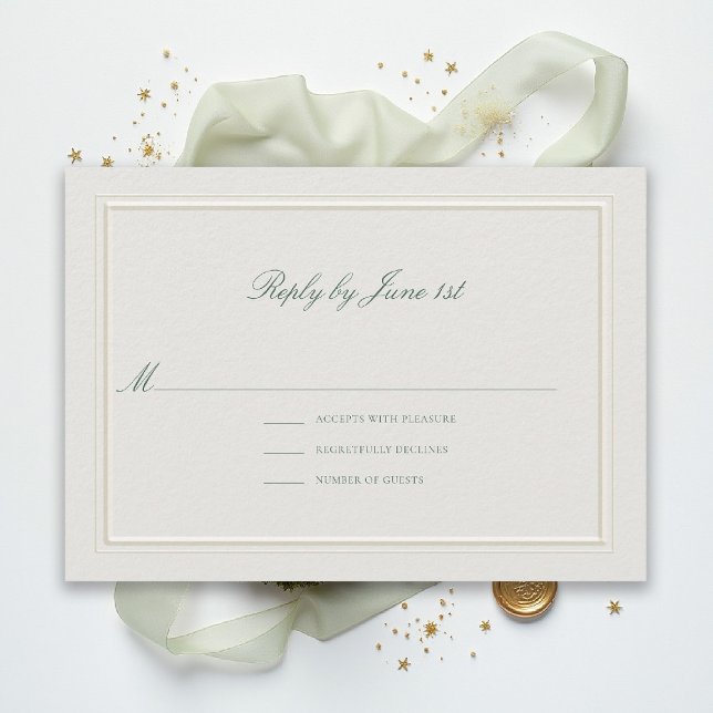 Carte Formal Classic Green Elevated Ecru Wedding RSVP (modern classic wedding rsvp reply forest green type double frame ecru formal traditional stately)