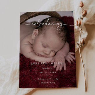 Carte Formal Introducing Photo Baby Announcement Card